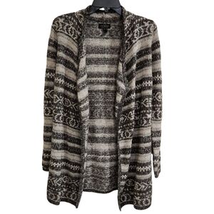 Lucky Brand Women's Sz S/Petite Open Cardigan Sweater  Gray & Black Geometrical
